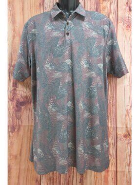 Travis Mathew Mens Palm Print Polo Large Pima Cotton Blend Tropical Pattern